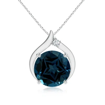 Angara Gia Certified Round London Blue Topaz Solitaire Flame Pendant In Green
