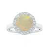 Angara Gia Certified Round Opal Halo Ring With Diamonds In White Gold/milky With Low Play Of Colour