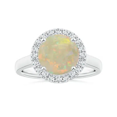 Angara Gia Certified Round Opal Halo Ring With Diamonds In White