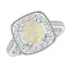 Angara Gia Certified Round Opal Halo Ring With Milgrain In White Gold/milky With Medium Play Of Colour
