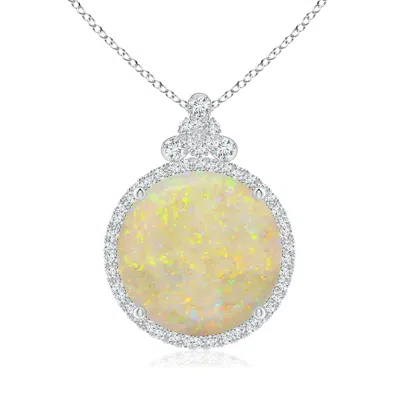 Angara Gia Certified Round Opal Pendant With Diamond Studded Bale In Metallic