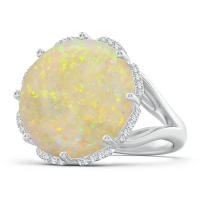 Angara Gia Certified Round Opal Ring With Floral Halo With Dangling Diamonds In Yellow