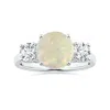 Angara Gia Certified Round Opal Three Stone Ring With Reverse Tapered Shank In White Gold/milky With Medium Play Of Colour