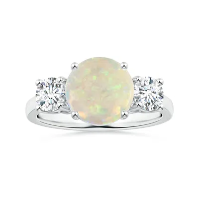 Angara Gia Certified Round Opal Three Stone Ring With Reverse Tapered Shank In Metallic