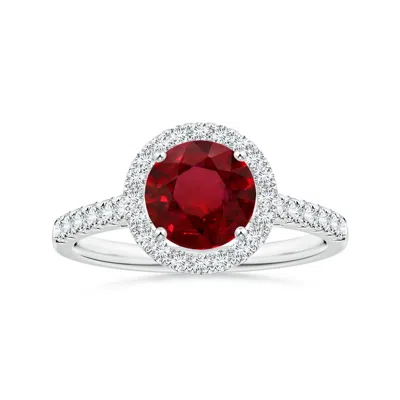 Angara Gia Certified Round Ruby Halo Ring With Diamond Accents In Red