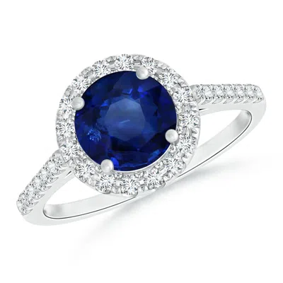 Angara Gia Certified Round Sapphire Ring With Diamond Halo In Metallic