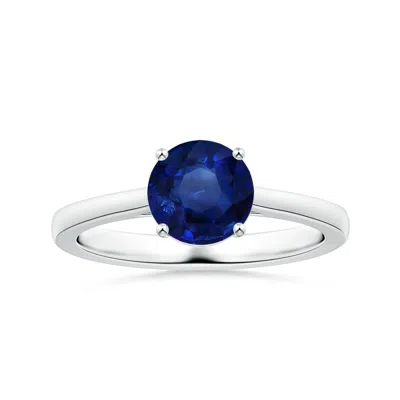 Angara Gia Certified Round Sapphire Solitaire Ring With Reverse Tapered Shank In Metallic