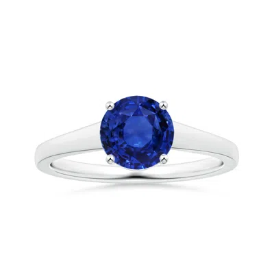 Angara Gia Certified Round Sapphire Solitaire Ring With Tapered Shank In Metallic