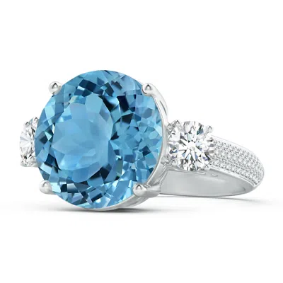 Angara Gia Certified Round Sky Blue Topaz Three Stone Ring In Metallic