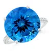 Angara Gia Certified Round Swiss Blue Topaz Cathedral Ring With Diamonds In White Gold/swiss Blue