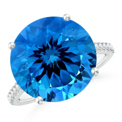 Angara Gia Certified Round Swiss Blue Topaz Cathedral Ring With Diamonds