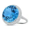 Angara Gia Certified Round Swiss Blue Topaz Double Halo Ring - 20.3 Ct Tw In White Gold/swiss Blue
