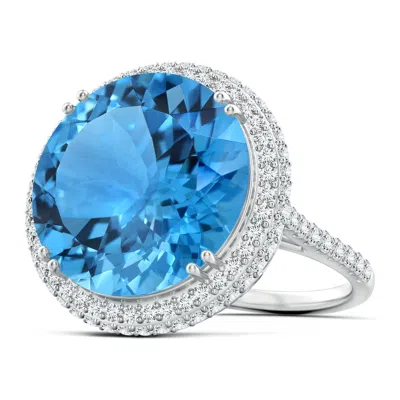 Angara Gia Certified Round Swiss Blue Topaz Double Halo Ring - 20.3 Ct Tw