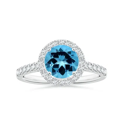 Angara Gia Certified Round Swiss Blue Topaz Halo Ring With Diamonds
