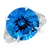 Angara Gia Certified Round Swiss Blue Topaz Ring With Diamond Leaf Motifs In White Gold/swiss Blue