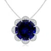 Angara Gia Certified Round Tanzanite Floral Pendant With Milgrain In White Gold/deep Rich Violet Blue