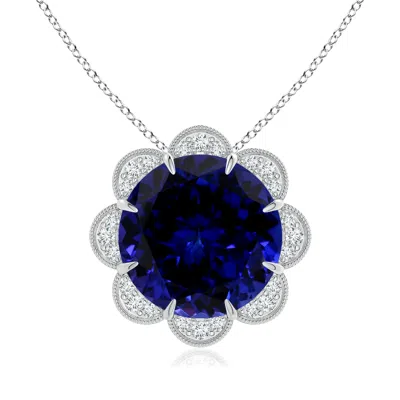 Angara Gia Certified Round Tanzanite Floral Pendant With Milgrain In Metallic
