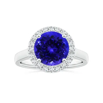 Angara Gia Certified Round Tanzanite Ring With Diamond Halo In Metallic