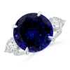 Angara Gia Certified Round Tanzanite Ring With Pear Diamond's In White Gold/deep Rich Violet Blue