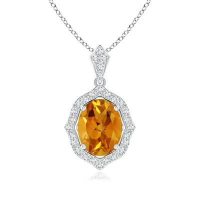 Angara Gia Certified Scalloped Frame Citrine Halo Pendant In Metallic