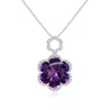 Angara Gia Certified Six-petal Amethyst Flower Halo Pendant In White Gold/dark Purple