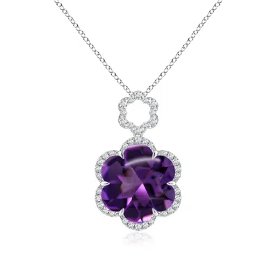 Angara Gia Certified Six-petal Amethyst Flower Halo Pendant In Purple