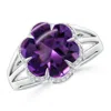 Angara Gia Certified Six-petal Amethyst Flower Triple Shank Cocktail Ring In White Gold/dark Purple