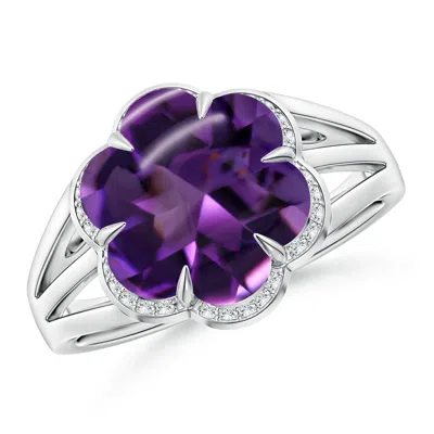 Angara Gia Certified Six-petal Amethyst Flower Triple Shank Cocktail Ring In Purple