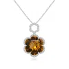 Angara Gia Certified Six-petal Citrine Flower Halo Pendant In White Gold/deep Golden