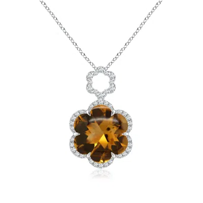 Angara Gia Certified Six-petal Citrine Flower Halo Pendant In Gold