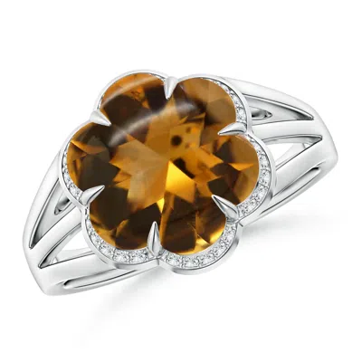 Angara Gia Certified Six-petal Citrine Flower Triple Shank Cocktail Ring In Yellow