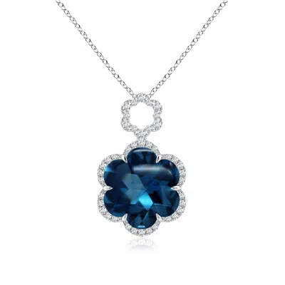 Angara Gia Certified Six-petal London Blue Topaz Flower Halo Pendant