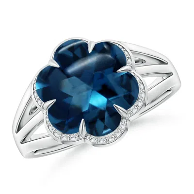 Angara Gia Certified Six-petal London Blue Topaz Flower Triple Shank Cocktail Ring
