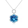 Angara Gia Certified Six-petal Swiss Blue Topaz Flower Halo Pendant In White Gold/swiss Blue