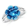 Angara Gia Certified Six-petal Swiss Blue Topaz Flower Triple Shank Cocktail Ring In White Gold/swiss Blue