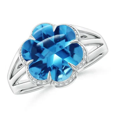 Angara Gia Certified Six-petal Swiss Blue Topaz Flower Triple Shank Cocktail Ring