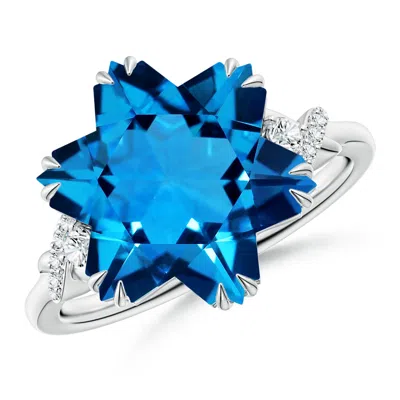 Angara Gia Certified Snowflake-cut Swiss Blue Topaz Criss-cross Shank Ring