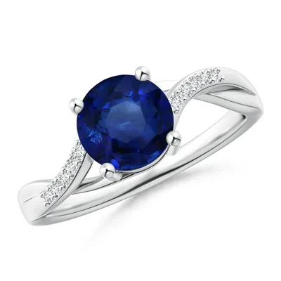 Angara Gia Certified Solitaire Blue Sapphire Twisted Split Shank Ring In Metallic