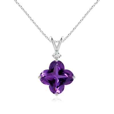 Angara Gia Certified Solitaire Clover-shaped Amethyst Pendant In Purple