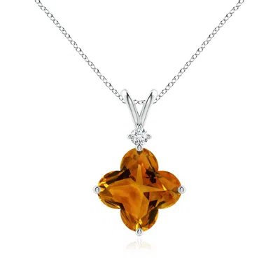 Angara Gia Certified Solitaire Clover-shaped Citrine Pendant In Orange