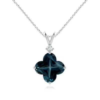 Angara Gia Certified Solitaire Clover-shaped London Blue Topaz Pendant