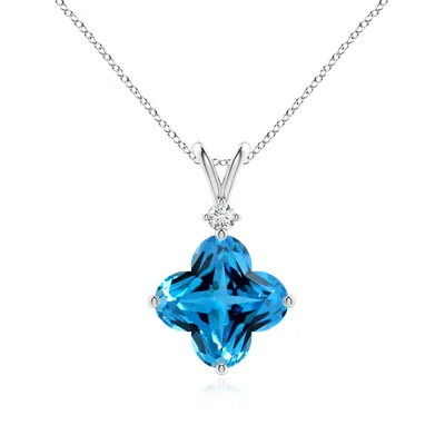 Angara Gia Certified Solitaire Clover-shaped Swiss Blue Topaz Pendant