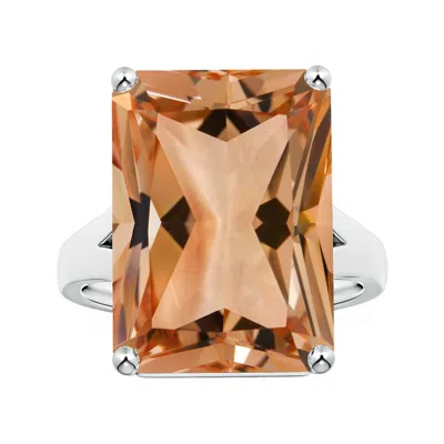 Angara Gia Certified Solitaire Emerald-cut Morganite Split Shank Ring In Metallic