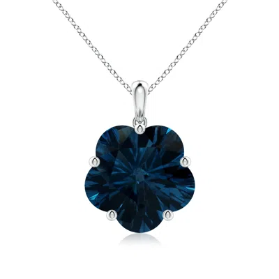 Angara Gia Certified Solitaire Five-petal Flower London Blue Topaz Pendant