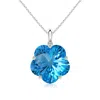 Angara Gia Certified Solitaire Five-petal Flower Swiss Blue Topaz Pendant In White Gold/swiss Blue