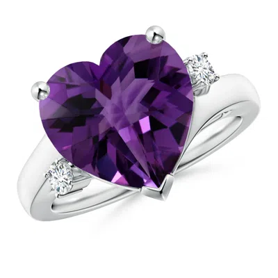 Angara Gia Certified Solitaire Heart Amethyst Bypass Ring With Diamonds In Purple