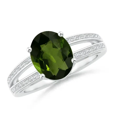 Angara Gia Certified Solitaire Oval Tourmaline Split Shank Ring In Metallic