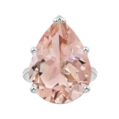 Angara Gia Certified Solitaire Pear-shaped Morganite Reverse Tapered Ring With Feather Motifs In Metallic