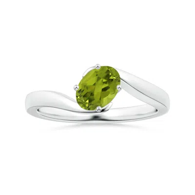 Angara Gia Certified Solitaire Tilted Oval Peridot Bypass Split Shank Ring In Metallic