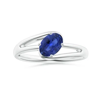 Angara Gia Certified Solitaire Tilted Oval Sapphire Bypass Split Shank Ring In Blue
